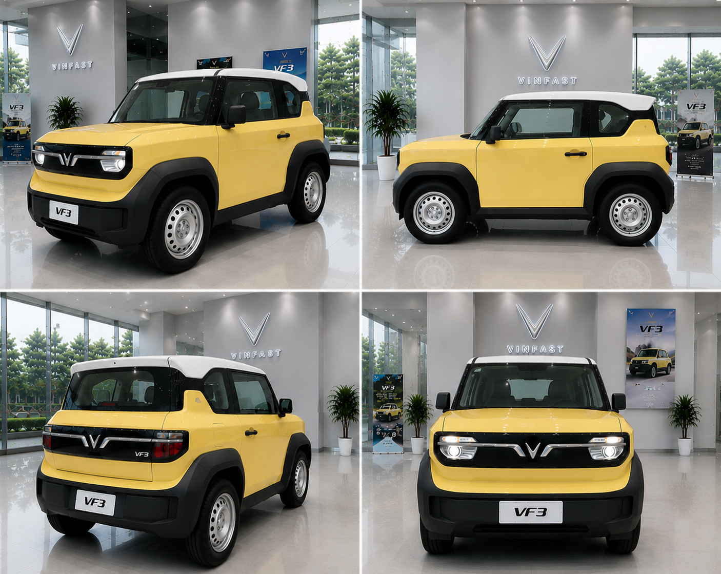 VinFast VF3 Vàng + nóc trắng